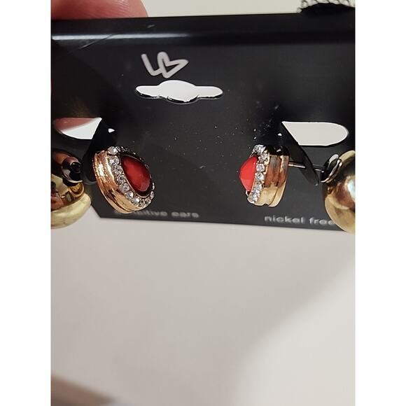 G by Gennaro Teardrop Earrings Gold Double Sided Ball Red Rhinestones - Picture 4 of 5